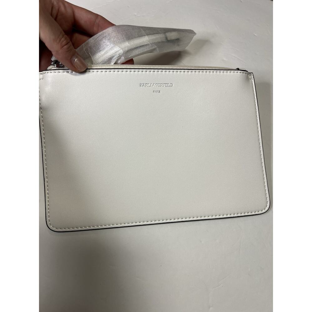 Karl Lagerfeld white leather wristlet clutch elegant classic evening bag